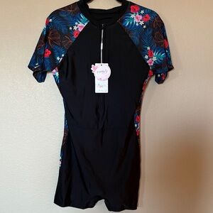 FYMNSI Women Zipper Rash Guard Sleeves Sun Protection Boyleg Padded Vacay